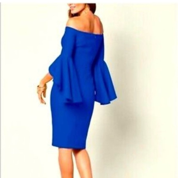 VENUS Womens Blue Dress Midi Off Shoulder Ruffle Sleeve Square Neckline Cocktail - Picture 2 of 16
